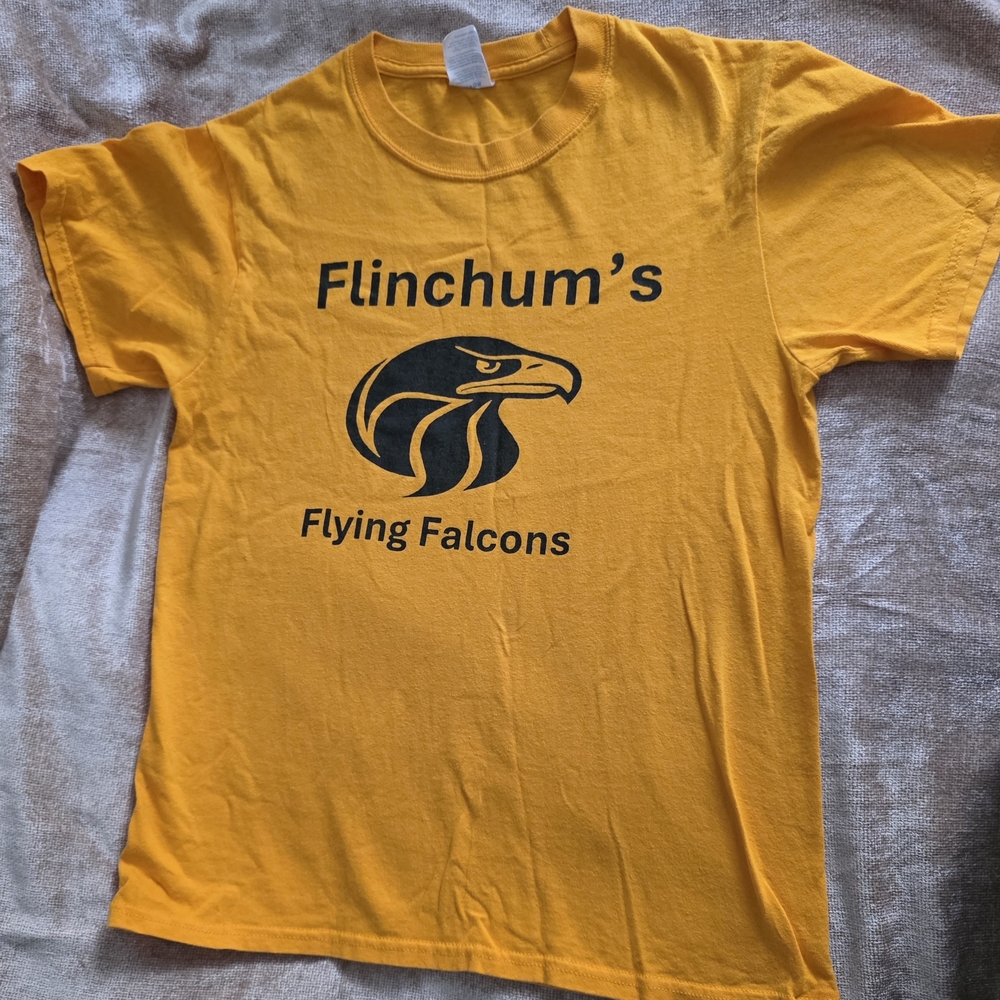 Port and Company Yellow Tee with Black Falcon Graphic